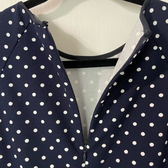 Ralph Lauren Like New Navy & White Polka Dot Midi Sheath Flounce Dress 4 - Picture 7 of 8